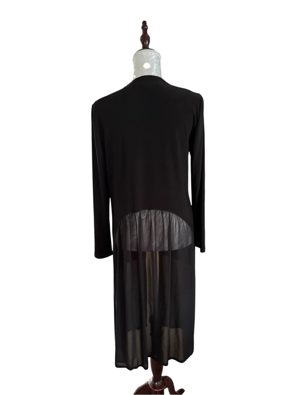 Joseph Ribkoff Black Long Open-Front Sheer-Hem Cardigan
